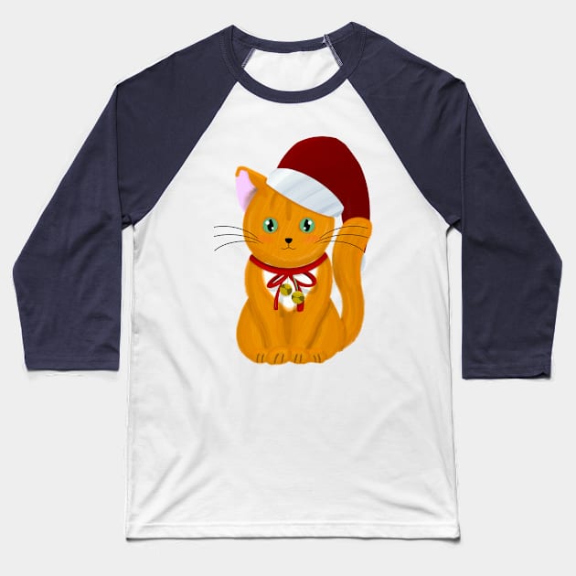 Christmas Kitten Baseball T-Shirt by Sam's Art Nook